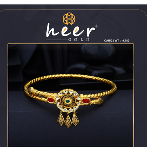 Classic gold bangle with circular motif <b>red</b> green stones traditional elegant <b>bracelet</b> ethnic jewelry for women festive wear - Product Image 2