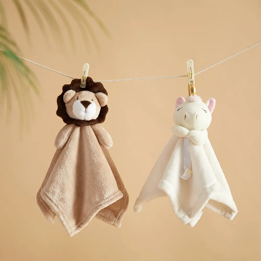 Custom Soft Comfortable 100% Polyester Animal Head Shape Plush Toy Newborn Baby Soothing Towel