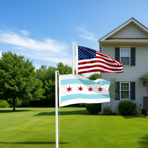 ธงชาติอเมริกาและชิคาโก ขนาด 2x3 ฟุต ผลิตจากโพลีเอสเตอร์ ปักลาย พร้อมห่วงทองเหลือง สำหรับใช้ภายในและภายนอกอาคาร - Product Image 2