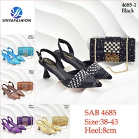 Sinya cristal pierres chaussures de fête de mariage sac ensemble luxe or pointu bout fermé chaussures à talons hauts et sac ensemble pour les femmes africaines