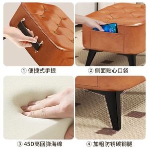 Storage Ottoman With Handle Home Stool Coffee Table Shoe <b>Changing</b> Seat Leather Footstool For Living Room Adult Use - Product Image 2