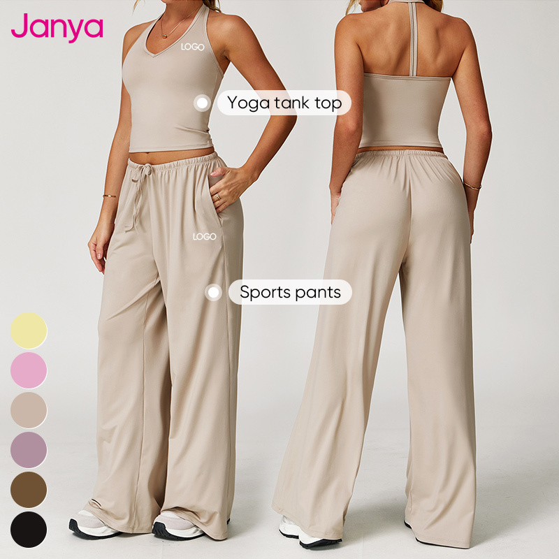 Janya Casual Drawstring Running Pants Yoga Tank Top Quick Dry Gym Fitness Sets Hot Selling Sportswear 2-Piece Set For Women