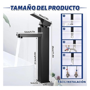 Robinet de salle de bain à levier unique pour lavabo carré, en acier inoxydable 304, avec tuyau d'alimentation en eau inclus - Product Image 4