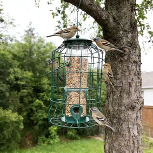 Jaula de comedero para pájaros, comederos para pájaros al aire libre para colgar de malla metálica, comederos para pájaros salvajes a prueba de ardillas con tubo de plástico - Product Image 1