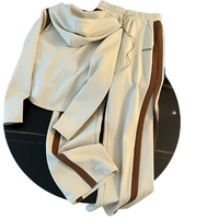Ensemble décontracté pour femmes d'automne avec veste à capuche et pantalon large en coton et polyester, tenue deux pièces