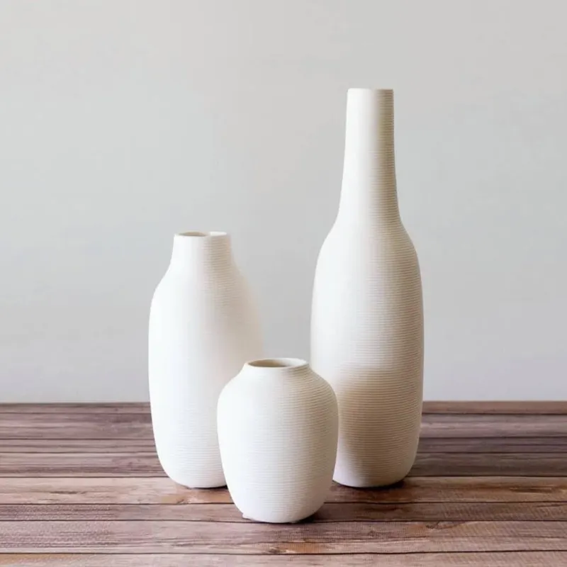 Nordique blanc décoratif floreros rond cercle poterie vase en céramique beignets minimal fleur porcelaine vases en céramique pour la décoration intérieure