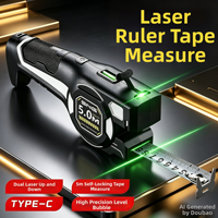 Mètre laser multifonctionnel 5Mx25mm avec fonction de verrouillage automatique, règle en acier et niveau laser à ligne croisée verte pour la construction et la décoration