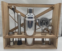 Support en bambou fait à la main Outils de bar en acier inoxydable 304 de luxe 11pcs USA Stock Premium Barman Kit Whisky Cocktail Shaker Set