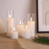 Ensemble de 5 bougies LED scintillantes à lumière chaude en verre blanc pour la décoration de la maison