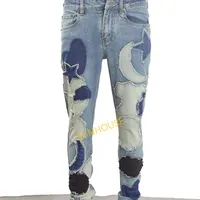 Y2K Five-Pointed Star Jeans Vintage Men's Loose Streetwear Hip Hop Zip  Patchwork Blue Straight Casual Jeans (Blue,S,Small) at  Men's  Clothing store