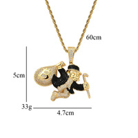 Nouveau collier pendentif en zircon avec motif de personnage de dessin animé Hip Hop Joker Dollar Money Bag