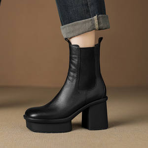 New autumn-winter vintage French-style platform loafer with square toes simple yet versatile adding height in a short <b>boot</b> style - Product Image 6