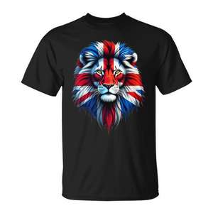 Camiseta Union Jack con diseño de cara de león, camiseta promocional negra para hombre - Product Image 1