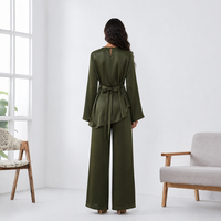 Nouvel Arrivage Mexizo : Ensemble Abaya Musulman Deux Pièces en Satin pour Femme – Haut Irrégulier et Pantalon Large – Tenue Islamique Décontractée Quotidienne