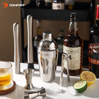 Kit de Barman en Acier Inoxydable en Gros avec Outils, Accessoires de Bar, Support en Bois, Jigger, Shaker et Ensemble de Cocktails 600/800ml