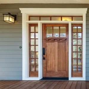 Prettywood Craftsman Exterior Single Carriage Designs Solid Wooden Front Door With Sidelites