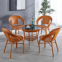 Ensemble de 3 pièces en rotin, chaise et table, noir et blanc, meubles de patio en osier, utilisation intérieure et extérieure, table à thé de balcon, ensemble bistrot, jardin