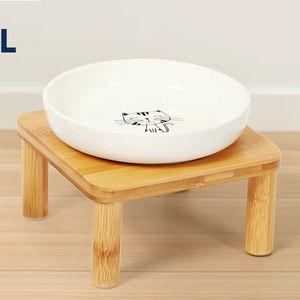 Support de gamelle surélevé pour chat en bambou moderne, poli, écologique et réglable, avec assiettes en céramique – Table d'alimentation surélevée pour animaux de compagnie - Product Image 6