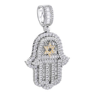 Hiphop Jewelry Baguette Cz Diamond Hamsa Hand Mens Fatima Pendant - Product Image 1