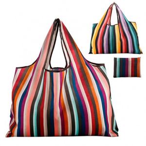 Bolsa de Compras Plegable Expandible Reutilizable Grande de Poliéster 190T Resistente con Diseño Personalizado y Rayas para Compras - Product Image 1