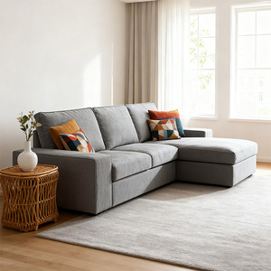Divano Componibile Tradizionale a 3 Pezzi a Forma di <span class=keywords><strong>L</strong></span> Reclinabile con Rivestimenti Rimovibili in Tessuto Grigio Stile <span class=keywords><strong>Antico</strong></span> Trapuntato Francese per Soggiorno - Product Image 5