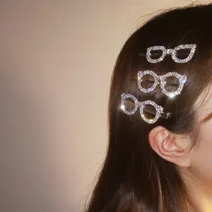 HOVANCI 멋진 헤어 액세서리 전체 다이아몬드 안경 모양 헤어 클립 맞춤형 라인 석 안경 Hairclips 자용