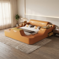 Lit intelligent au design moderne et élégant, multifonctionnel avec siège massant et étagère TV, ensemble de lit de chambre à coucher de luxe léger et confortable pour chambre principale