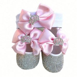 Newborn Spring Casual Photography Props Breathable Comfortable <b>Wool</b>/Nylon Rhinestone Bow Crown Baby Shoes Headbands <b>Socks</b> Usa - Product Image 3