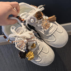 Chaîne de talon perlée haut de gamme faite à la main Hot Maillard MIU, avec nœud en dentelle léopard et boucle de lacet fleurie, décoration de style allemand pour entraînement - Product Image 2