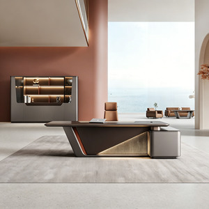 Ensemble de bureau et chaise de direction Tech Boss haut de gamme, moderne et classique, en MDF modulaire, avec base en acier, adapté pour la maison/le bureau/l'apartment - Product Image 1