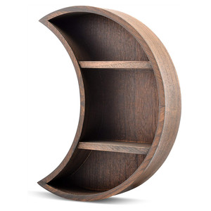 Wall Mounted Moon Shelf Wooden Floating Shelves Hanging Storage Display Shelf Wall Decor for Living Room Bedroom