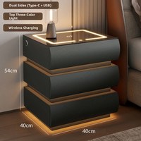 Table de chevet au design moderne et unique, grise, 3 tiroirs, table de nuit intelligente avec lumière LED et chargeur sans fil intégré.