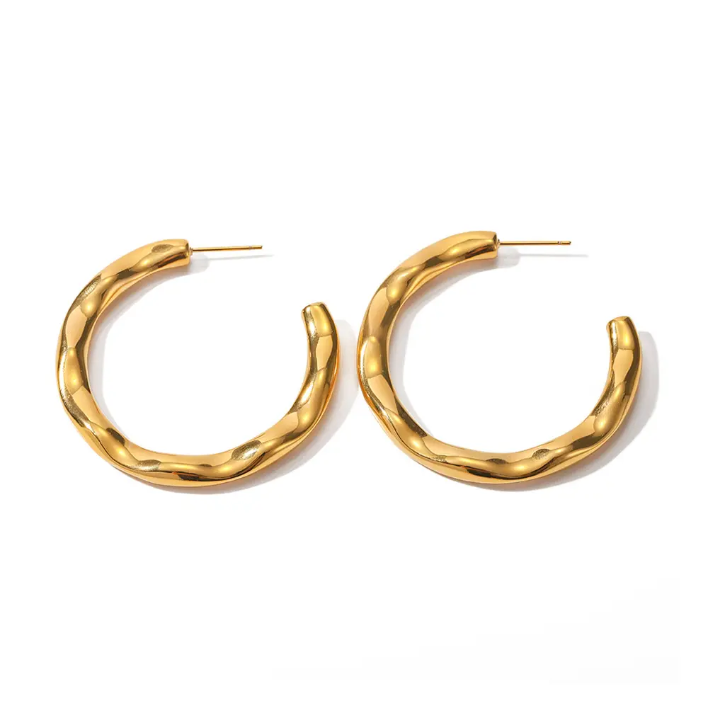 2023 Earrings 14k Yellow Gold Classic Hoop Earrings Stainless Steel Simple Women Thick Plain Hoop Earrings