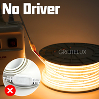 Tira de LED COB AC110V/220V Plug & Play, IP65, Resistente al Agua, PVC, PCB de 10 mm, 296 LED/m, Sin Controlador, Iluminación de Paisaje