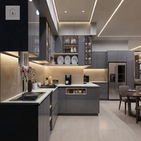 Meuble de cuisine minimaliste XINGRUO sur mesure avec poignées dissimulées, design moderne, construction en contreplaqué, finition laquée, armoires basses