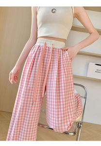 <span class=keywords><strong>Pantalon</strong></span> large taille haute imprimé à carreaux rétro d'été 2025 pour femmes; décontracté coupe ample toutes saisons adapté; <span class=keywords><strong>Pantalon</strong></span> long plat numérique - Product Image 4