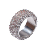 Bague unisexe en acier inoxydable de haute qualité, plaquée or, large, entièrement sertie de zircone cubique taille princesse