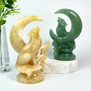 Nuovi Arrivi: Scultura di <span class=keywords><strong>Lupo</strong></span> con Luna in Cristallo Naturale e Pietre Preziose Miste per Decorazione e Feng Shui - Product Image 1
