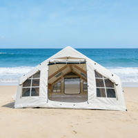 Tente de camping gonflable côtière de 12,96 m² avec fenêtres à quatre panneaux, grande tente de camping avec plancher tubulaire, tente de bord de mer
