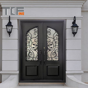 Factory Exterior Security Simple Cast <strong>Rustic</strong> Black Wrought Iron Doors Industry in China - Product Image 4
