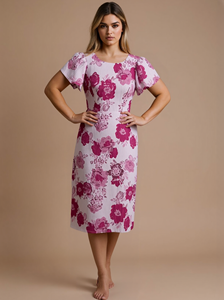 Vestido largo elegante con estampado de flores para mujer otoño nuevo estilo palaciego con mangas cortas de espuma Maxi longitud ropa de <span class=keywords><strong>Boutique</strong></span> al por mayor - Product Image 2