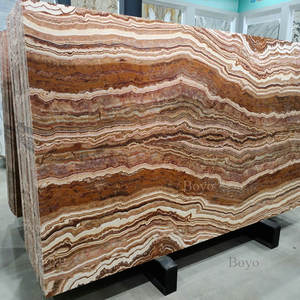 Batu Marmer Onyx Transparan Motif Urat Coklat Hitam Ocean Tiger, Dinding Kamar Mandi dengan Lampu Latar, Strip Onyx Poles, Batu Marmer Onyx Transparan Motif Urat - Product Image 2