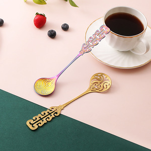 <span class=keywords><strong>Cuillère</strong></span> à café courte créative en acier inoxydable 304, style nordique vintage, plaquée argent, pour desserts et café - Product Image 2