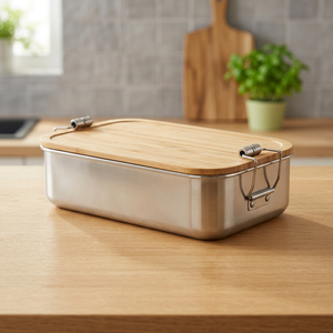 Recipiente para Alimentos de Acero Inoxidable Bencircle CS01 con Tapa de Bambú, Rectangular, Hermético, de un Solo Nivel, Diseño Moderno, Tamaño M - Product Image 3