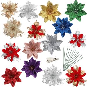 Guanyi <b>Artificial</b> Christmas Flowers Silk <b>Poinsettia</b> Decorations For Tree Wreath Home Holiday Decor 12pcs Assorted Colors - Product Image 1