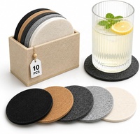 Lot de 10 dessous-de-verre en feutre absorbant, écologiques, couleurs assorties, avec support, 4 pouces, résistants à la chaleur, pour la protection de la table