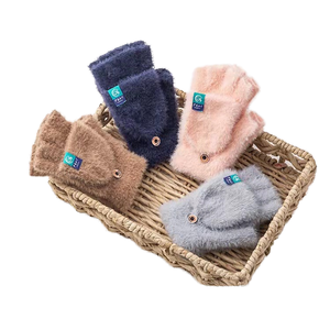 Guantes acrílicos de medio dedo para otoño e invierno, mitones de punto con tapa, cubierta gruesa cálida, diseño liso para uso diario, fábrica de deportes - Product Image 2
