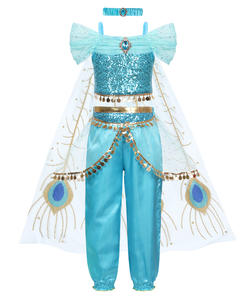 Nueva llegada TV película <span class=keywords><strong>Aladdin</strong></span> Cosplay traje Halloween Navidad niños niñas <span class=keywords><strong>princesa</strong></span> <span class=keywords><strong>Jasmine</strong></span> ropa conjunto con capa - Product Image 1