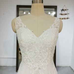 Semplici abiti da sposa in pizzo con scollo a V senza maniche in <span class=keywords><strong>Tulle</strong></span> bianco taglie forti abiti da sposa da <span class=keywords><strong>donna</strong></span> RL061 - Product Image 2
