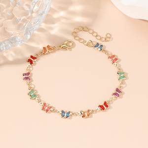 Bracelets papillon en cristal de diamant scintillant, délicats, plaqués or, avec pampilles en coquillage, émail, yeux maléfiques, sertis de zircon cubique - Product Image 5